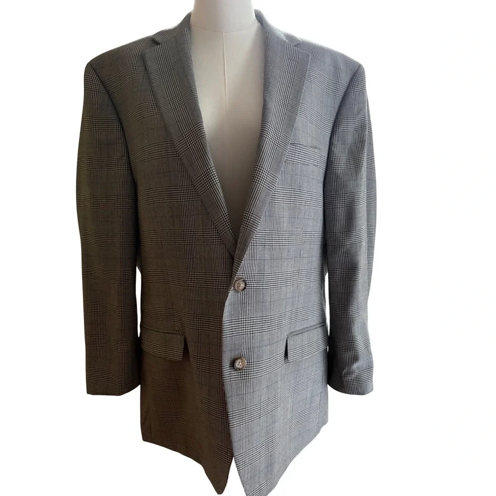 Lauren Ralph Lauren Silk Wool Blazer 44R Gray Glen Plaid Sport Coat‎ Classic